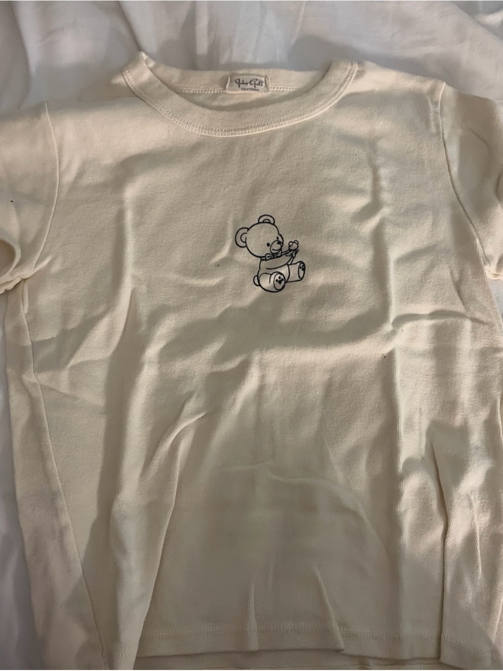 Brandy Melville Cream Long Sleeve Tee with Teddy Outline